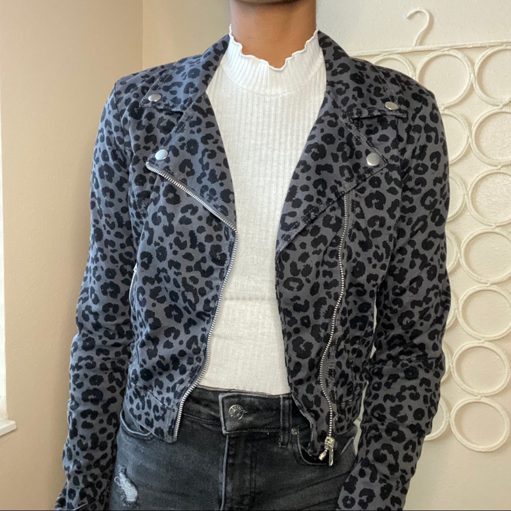 H&M Grey Leopard Print Moto Jacket